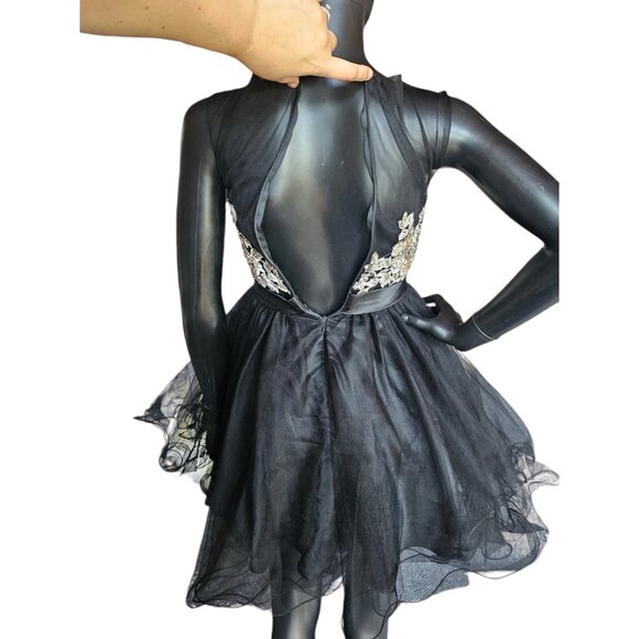 Black/Silver/Gold Embroidered Illusion Full Skirt Party Dress - Mori Lee - Picture 9 of 9